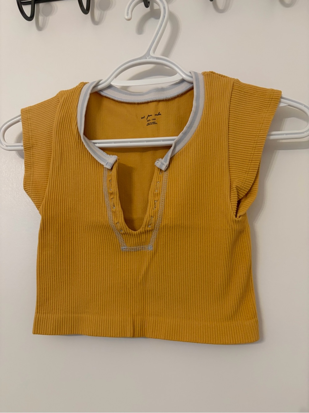 Urban Outfitters Mustard Ribbed Cropped Tank with White Trim